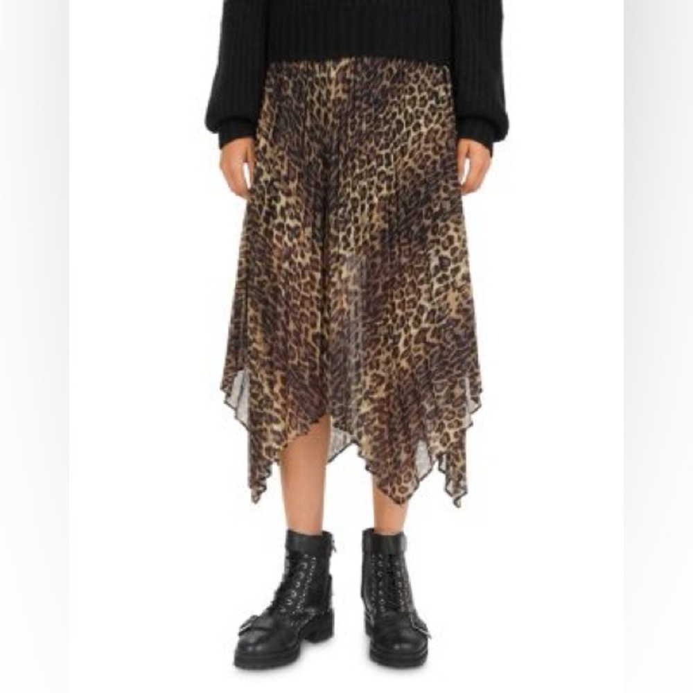 The Kooples Leopard Print Handkerchief Hem Midi Skirt - Brown/Black